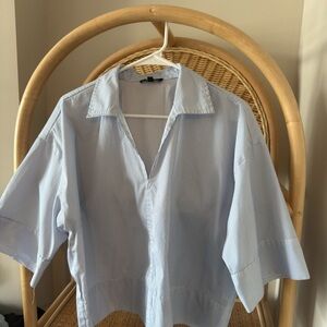 Light Blue Pinstripe Men’s Shirt - Casual Collared Shirt